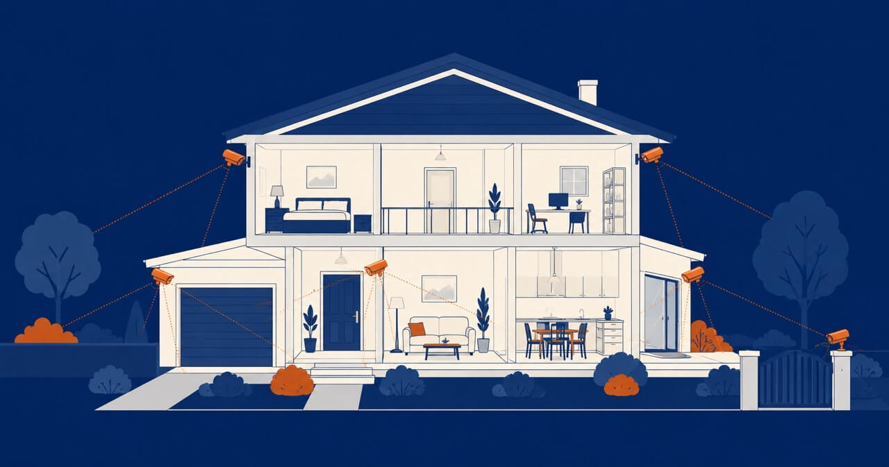 Schéma de positionnement de caméras sur une maison